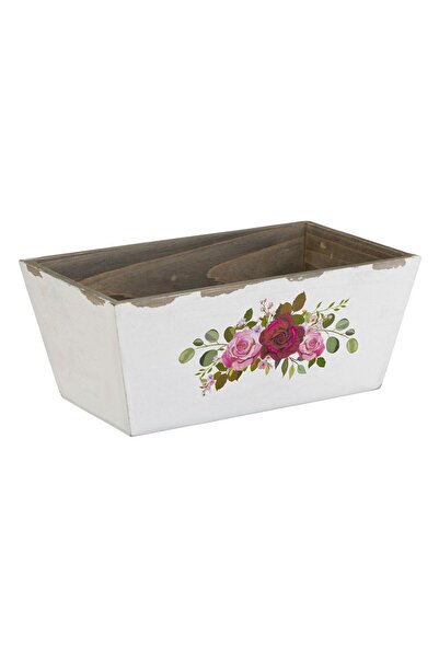 Zâna Casei Ορθογώνια Λευκή Μάσκα Γλάστρας με Σχέδιο Τριαντάφυλλου 30x18x12εκ.