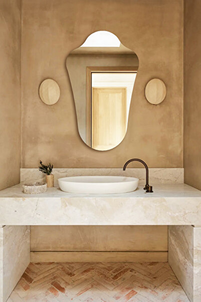 Mirror Home Decor Art Premium Akışkan Form Amorf Duvar Aynası - Modern Dalgal...