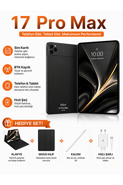 asfteknoloji 17 Pro Max Tablet Sim Kartlı BTK Kayıtlı | Klavye Mouse Kalem Kı...