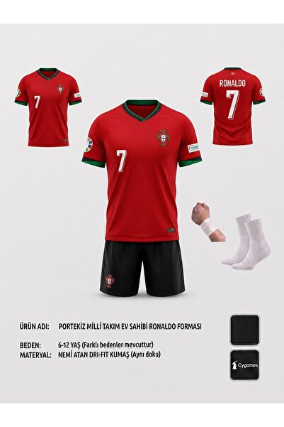sonvadi Portekiz Cristiano Ronaldo Kırmızı-Siyah Çocuk Forması Takımı 4 Parça...