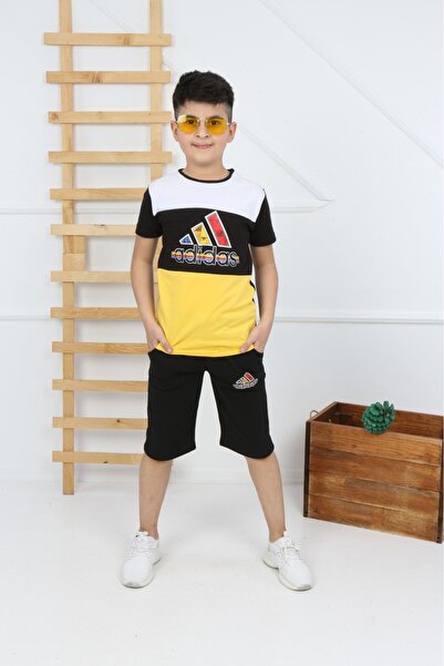 MAVİ BONCUKK Children's Summer Shorts Set Cotton Printed Shorts T-Shirt