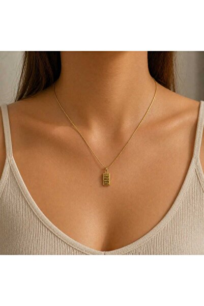 Egolinda Gold Bar Kolye 316L Paslanmaz Çelik Minimal Altın Renk Dikdörtgen Ko...