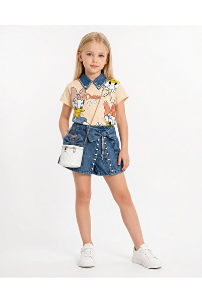 Selvira Set de fustă din denim imprimată și pantaloni scurți pentru fete – Co...