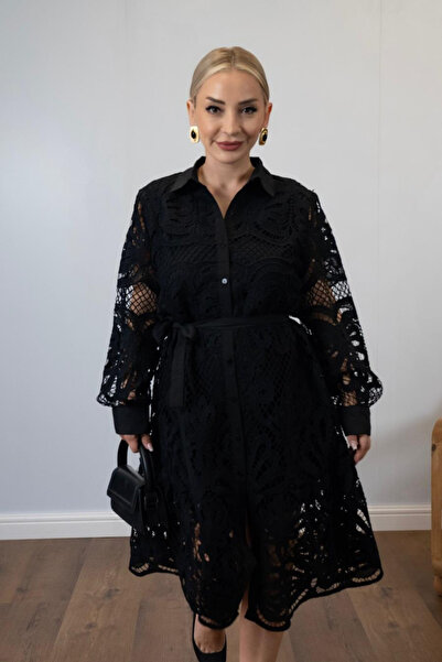 Muna Boutique Black Imported Lace Embroidered Dress