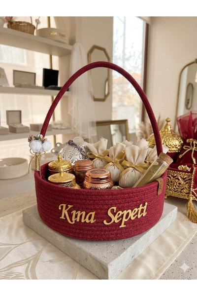 Metasupla Gold Detaylı Hasır Kına Gelin Sepeti 30 cm premium Çeyizlik Sepet