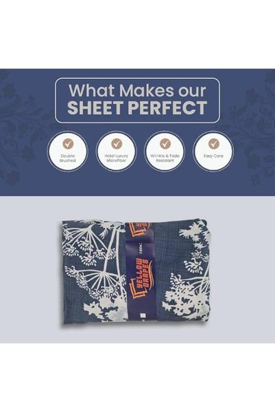 Yellow Drapes King Size Blue Color Bedsheet 108x108 Inches - 100% Cotton 800 Thread Count, Double Brushed - Ultra Soft & Breathable Luxury Bedding Set with Matching Pillow Covers, Wrinkle Resistant