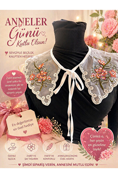 CROCUS DESIGN İnci boncuk nakış işlemeli organze özel yaka