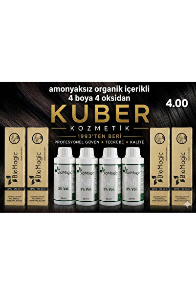 BIOMAGIC 4.00 Orta Kahve Organik İçerikli Amonyaksız Kalıcı Saç Boyası 4Boya ...