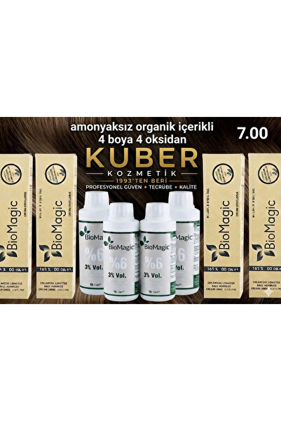 BIOMAGIC 7.00 Kumral Organik İçerikli Amonyaksız Kalıcı Saç Boyası 4Boya +4Ok...