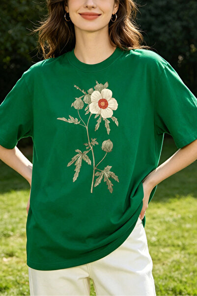 Fleck Womens T Shirts Floral Embroidery Oversized Casual Style