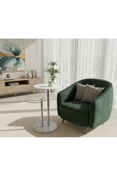 Generic Modern Side Serving Table with 2 Glass and Marble Tops and Marble Bas...