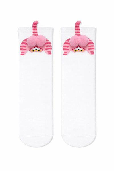 CARNAVAL SOCKS Pembe Kedi Desenli Ponpon Detaylı Unisex Soket Çorap