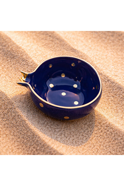 Tohfa Luxe Handcrafted Half Pomegranate Bowl – Blue Ceramic with 22 Karat Rea...