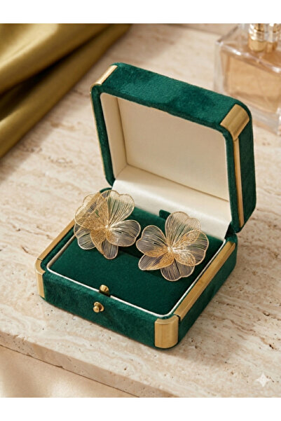 GMN COLLECTION TASARIM GOLD RENK BÜYÜK ÇİÇEK ŞEKİLLİ TELKARİ KÜPE