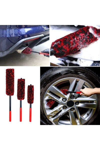 Leyaton BUFFER® 3lü Bükülebilen Peluş Detaylı Temizlik İçin Oto Jant, Egzos T...