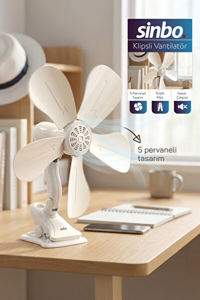 Sinbo SF-7707 Klipsli Vantilatör 10W 5 Kanatlı Mini Fan Sessiz Taşınabilir Fan