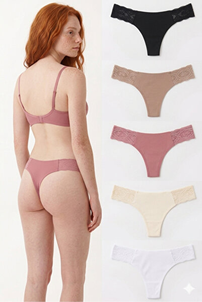 Lavint Homewear Πακέτο 5 τεμαχίων γυναικεία στρινγκ με δαντέλα στο πλάι, κοπή...