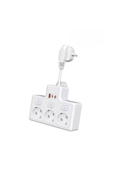 Çeşithane 3lü Termal Akım Korumalı Priz 1 USB 2 Type C Duvar Tipi 3500W