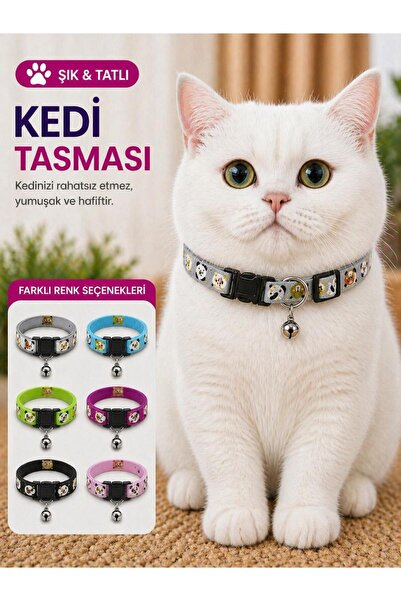 HAYHAYPETSHOP Sevimli Desenli Kedi Tasması Çıngıraklı Ayarlanabilir Yumuşak H...