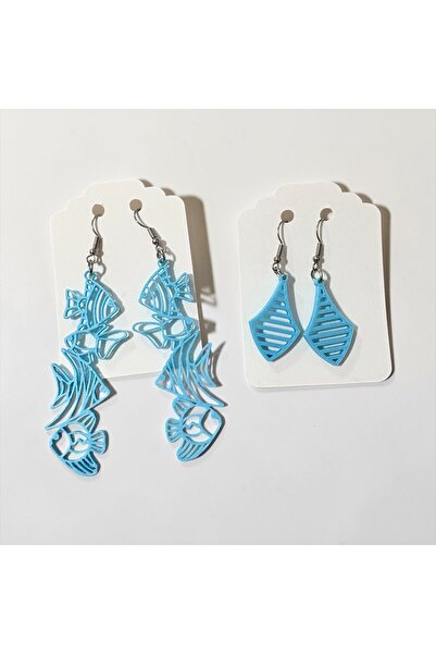 Major Hobi Blue Fish and Geometric Earring Set - Modern and Lightweight Summe...