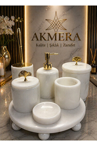 Akmera Home Mermer Top Ayaklı Standlı 7 Parça Lüks Banyo Seti