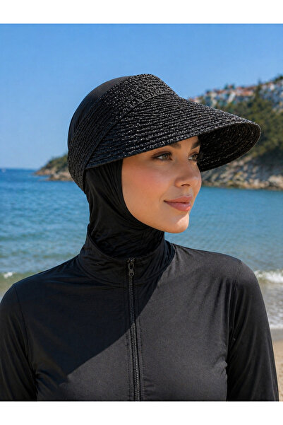 Butik Kadın Yazlık Premium Hasır Vizör Şapka Arkası Cırtlı Ayarlanabilir UV K...