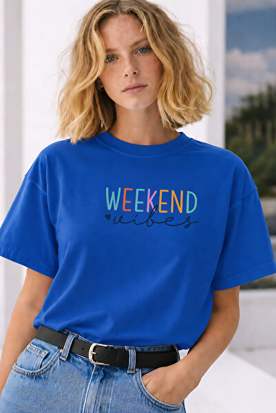 ArtYus Weekend Vibes Text Printed Unisex Oversize T-Shirt – Cotton Crew Neck ...