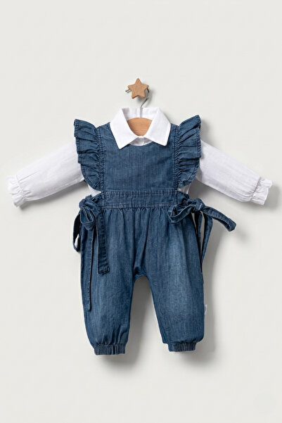 zumino Baby Girl Shirt Ruffle Jeans Overalls Denim Set