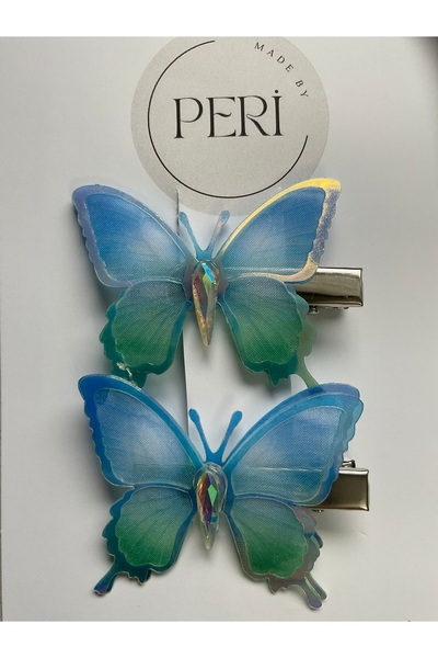 MADE BY PERİ Lüks Tasarım Hologramlı Kelebek Klipsli Toka - Çocuk ve Kadın Sa...