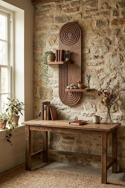 Artavessa Bohem Ahşap Dekoratif MDF Duvar Rafı - Modern Tasarım 2'li Raf Seti - Ceviz Rengi 70x26 cm