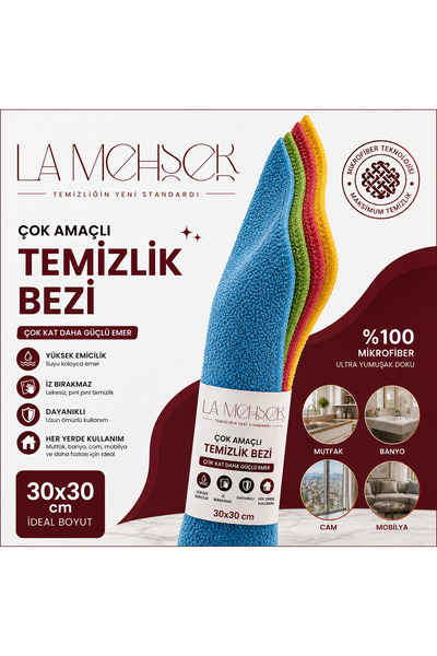 LA MEHSER 4'lü Mikrofiber Temizlik Bezi Her Kullanıma Uygun 30x30
