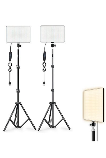 Genel Markalar 2 li PL-26 13 Watt 96 Led 23cm CRI95+ Bicolor 3 Renk Fotograf ve Video Işığı ve 200cm Işık Ayağı Standı