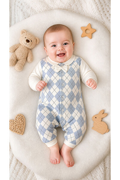 My Babies Label Plaid Patterned Bow Tie Baby Boy Overalls 2-Piece Set