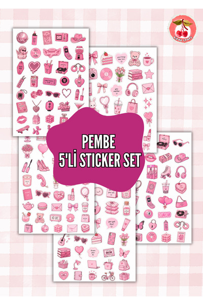 Kiraz Craft Pembe Pink Estetik 5’li Sticker Set – Ajanda, Bullet Journal, Def...