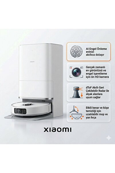 Xiaomi 20000Pa Emiş Gücü AI Üçlü Kamera Geri Kendi kendini temizleyen Otomati...