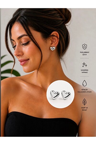 synshop Heart Figured Silver Color Earrings Children's Shiny Minimal Stylish ...
