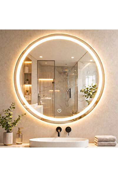 GLOWVİA Mirror Kumlamalı Dokunmatik ve LED Işıklı Yuvarlak Ayna