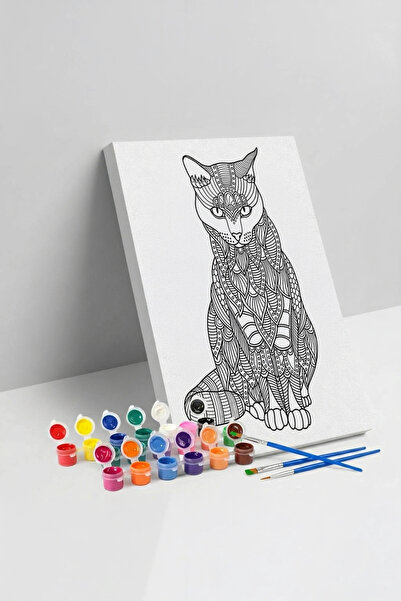 Tabdiko Kedi Desenli Mandala Tuval Boyama Seti 40x50 cm