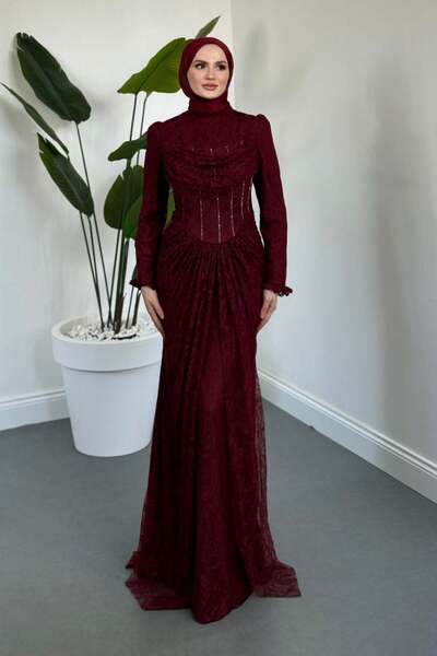 Juliet Noir Corset Detail Lace Evening Dress Cherry Rotten