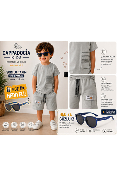 Universal Cappadocia Ki̇ds Boys' 2-Piece Set with Shorts + Glasses as a Gift