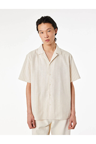 Koton Striped Beige Men's Shirt 6Sam60010Hw