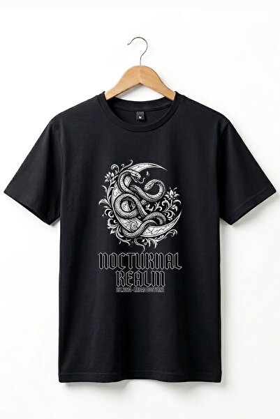 onsrawear تي شيرت أساسي فاخر مطبوع عليه ثعبان ونصف قمر من نوع Gothic Nocturna...