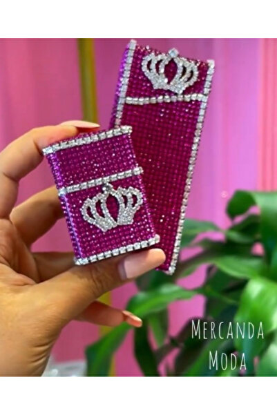 Mercandamoda Slim Uzun Prenses Model Taşlı Sigara Kutusu Çakmak Takım