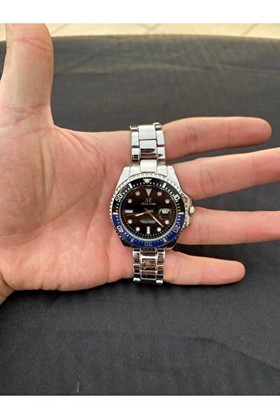 Show Time Erkek Kol Saati Gümüş Renk Çelik Kordon Mavi Bezel Siyah Kadran
