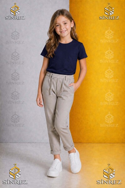 SİNREZ Pantaloni uni pentru fete 6.MDL, cu talie elastică, stil Lycra cu pici...