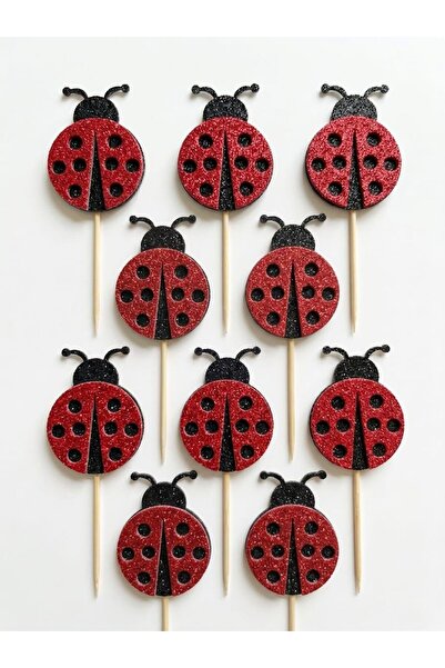 HediyeBigi Uğur Böceği Simli Cupcake Kürdanı Doğum günü parti ve pasta süsü 1...