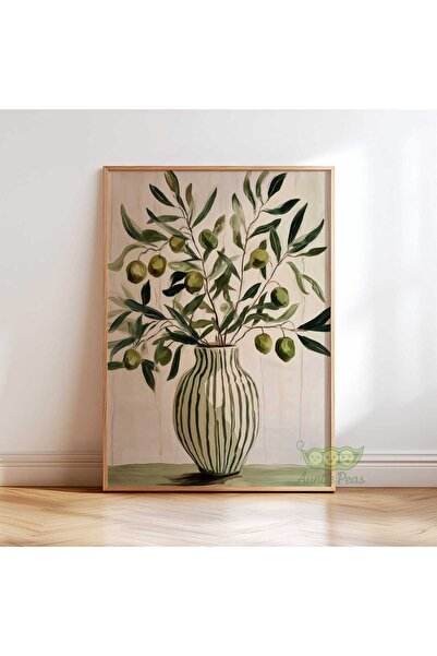NinaStore Zeytin Dalı Duvar Sanatı - Minimalist Botanik Baskı - Modern Natürm...