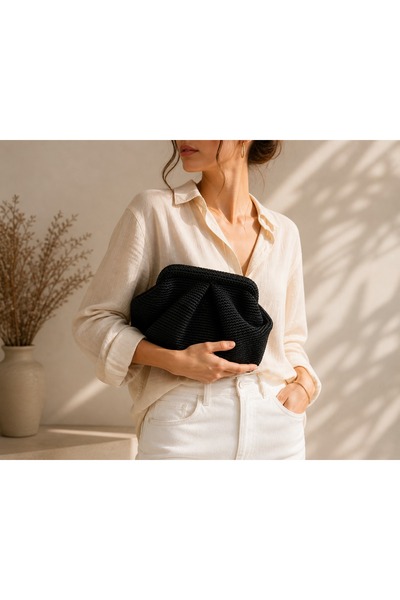 SEERMİN Sermi̇n Special Design Handmade Scholarship Black Knitted Bag