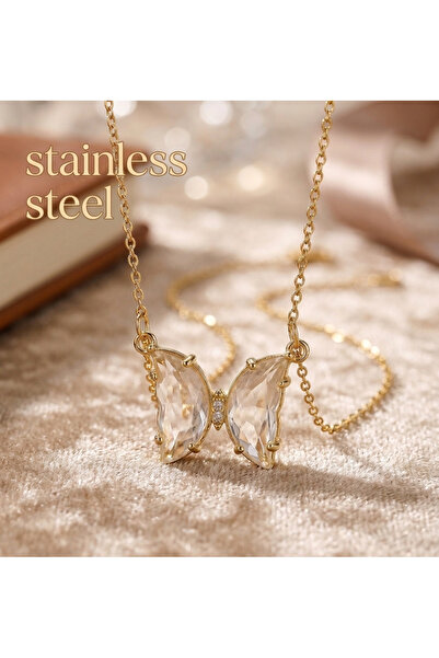 stainless steell Translucent Stone Butterfly Model Tarnish-Resistant Steel Ne...