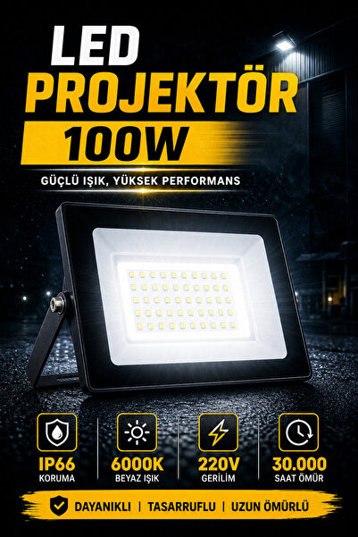 FIDUCIA 100W Yüksek Performanslı LED Projektör IP66 6000K Beyaz Işık 220V Dış...